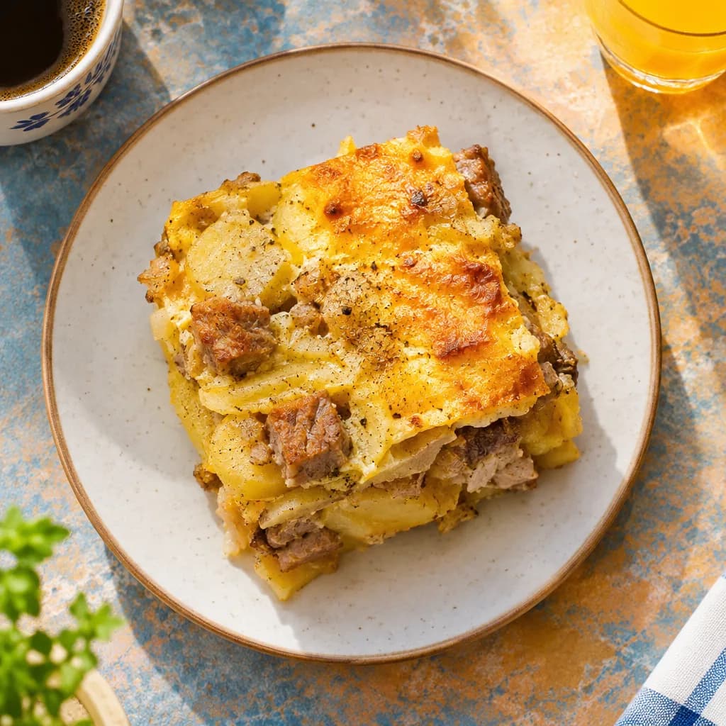 Zapečeni krompir sa svinjskim mesom i jajima