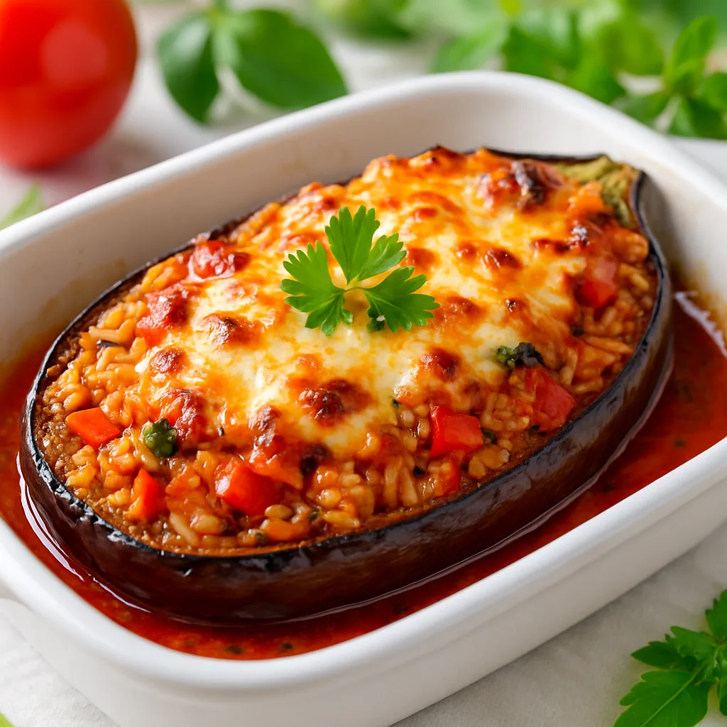 Mediteranski punjeni patlidžan sa povrćem i rižom