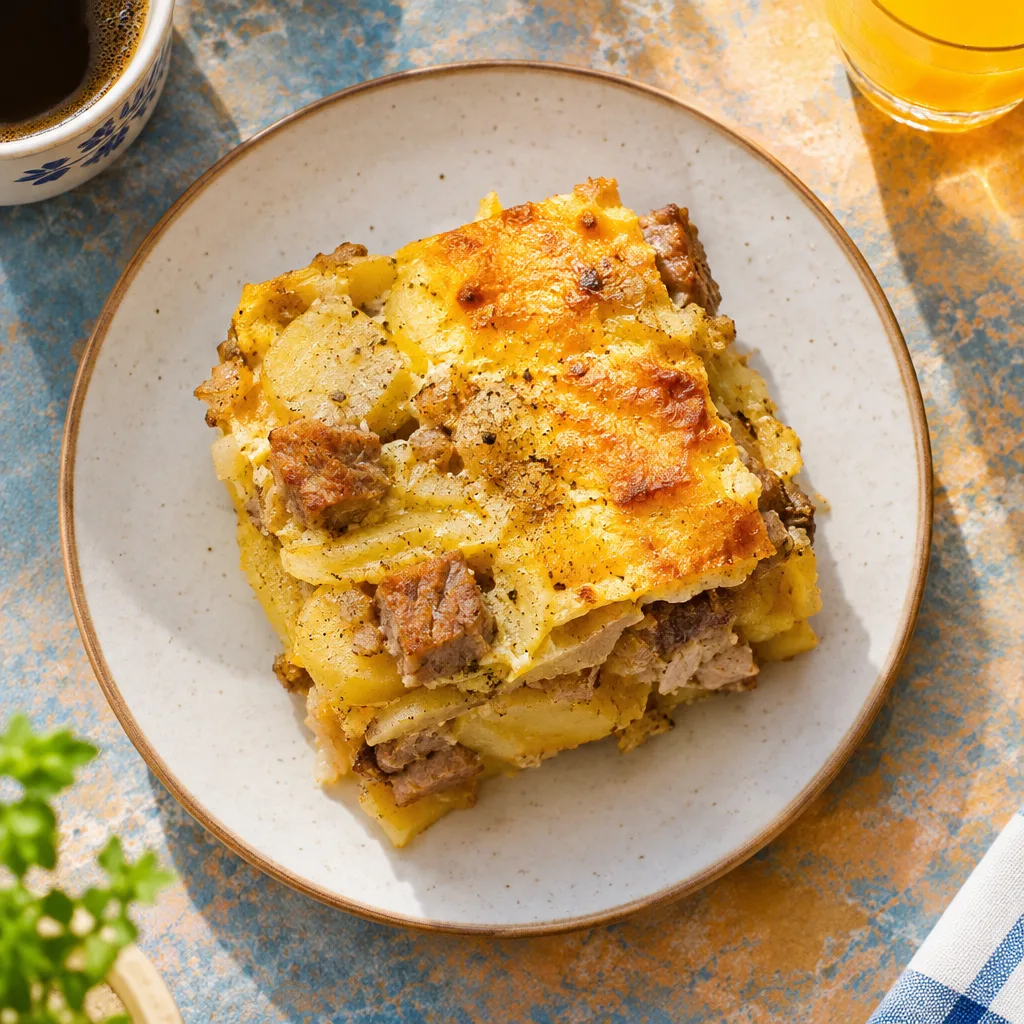 Zapečeni krompir sa svinjskim mesom i jajima